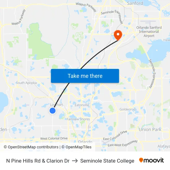 N Pine Hills Rd & Clarion Dr to Seminole State College map