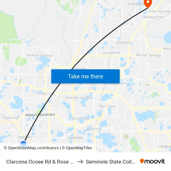 Clarcona Ocoee Rd & Rose Ave to Seminole State College map