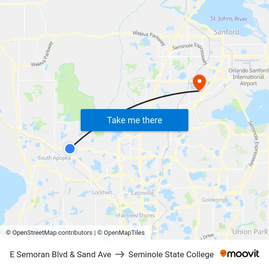 E Semoran Blvd & Sand Ave to Seminole State College map