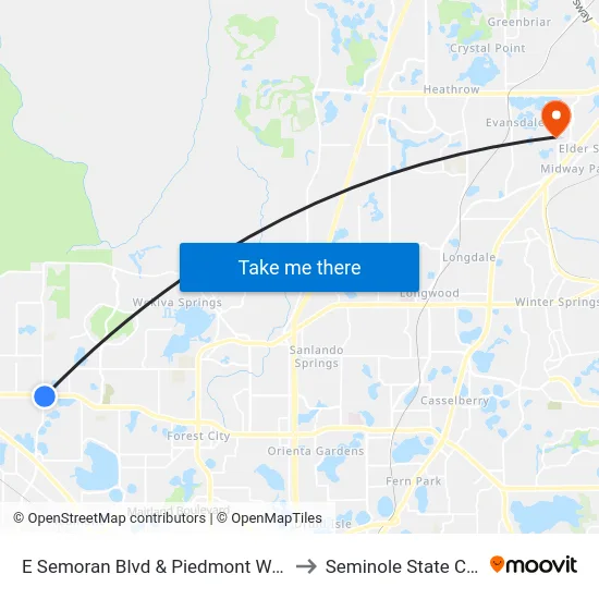 E Semoran Blvd & Piedmont Wekiwa Rd to Seminole State College map