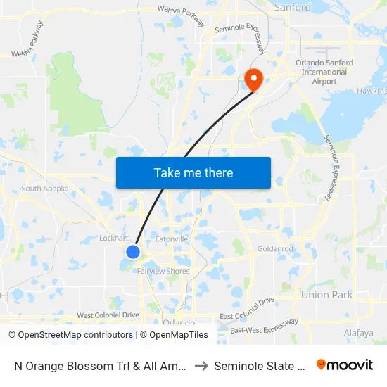 N Orange Blossom Trl & All American Blvd to Seminole State College map