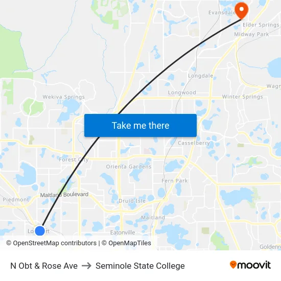 N Orange Blossom Trl & Rose Ave to Seminole State College map