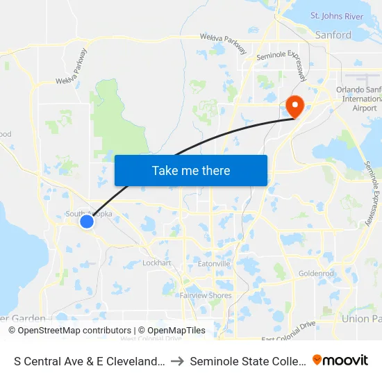 S Central Ave & E Cleveland St to Seminole State College map