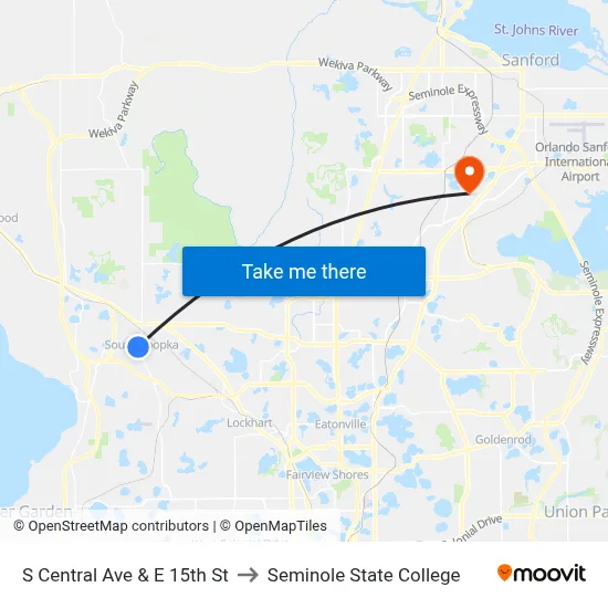 S Central Ave & E 15th St to Seminole State College map