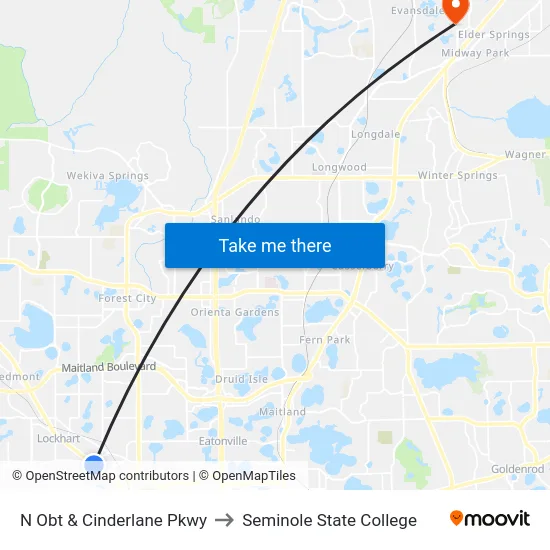 N Orange Blossom Trl & Cinderlane Pkwy to Seminole State College map