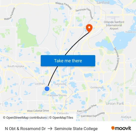 N Orange Blossom Trl & Rosamond Dr to Seminole State College map