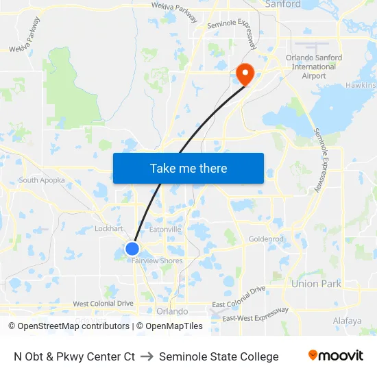 N Orange Blossom Trl & Parkway Center Ct to Seminole State College map