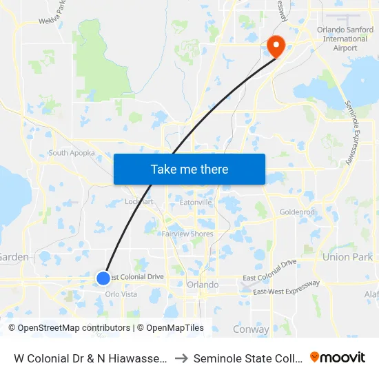 W Colonial Dr & N Hiawassee Rd to Seminole State College map
