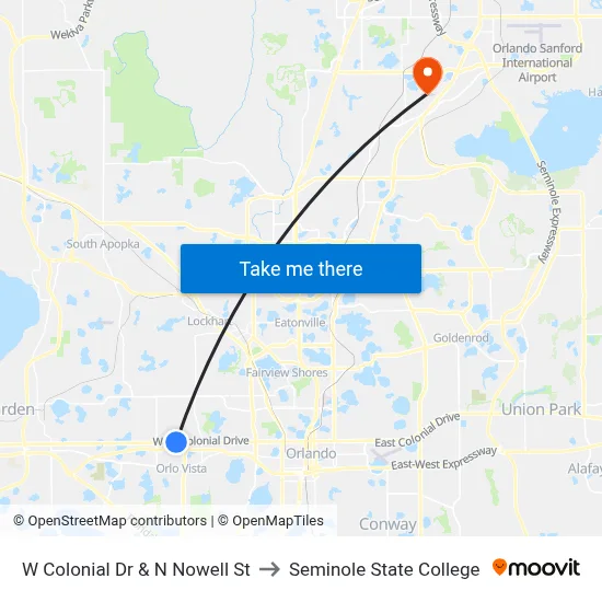 W Colonial Dr & N Nowell St to Seminole State College map