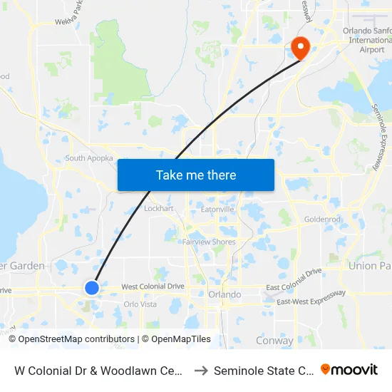 W Colonial Dr & Woodlawn Cemetery Rd to Seminole State College map