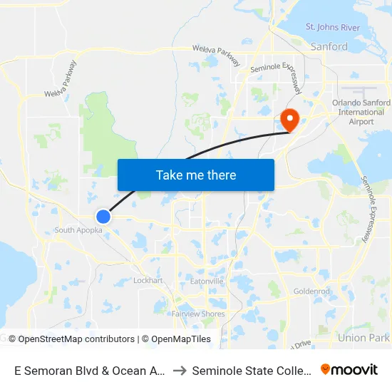 E Semoran Blvd & Ocean Ave to Seminole State College map