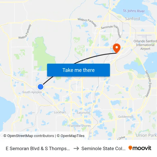 E Semoran Blvd & S Thompson Rd to Seminole State College map