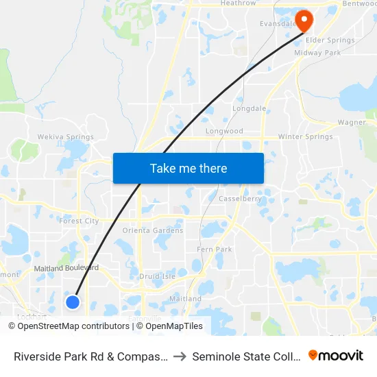 Riverside Park Rd & Compass Dr to Seminole State College map