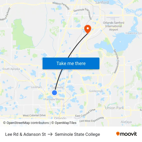 Lee Rd & Adanson St to Seminole State College map