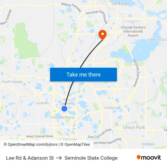 Lee Rd & Adanson St to Seminole State College map