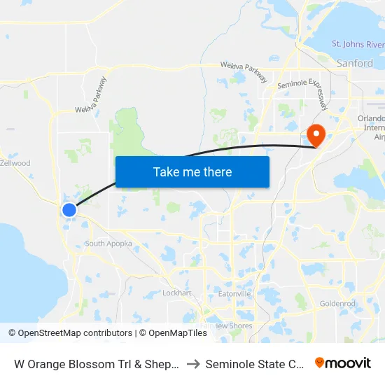 W Orange Blossom Trl & Shepard Ave to Seminole State College map