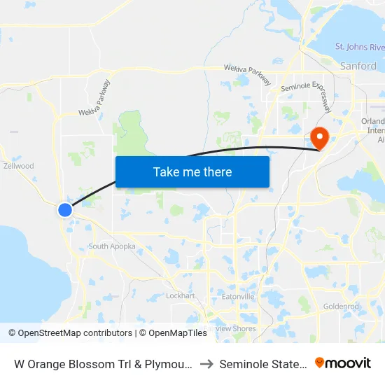 W Orange Blossom Trl & Plymouth Sorrento Rd to Seminole State College map