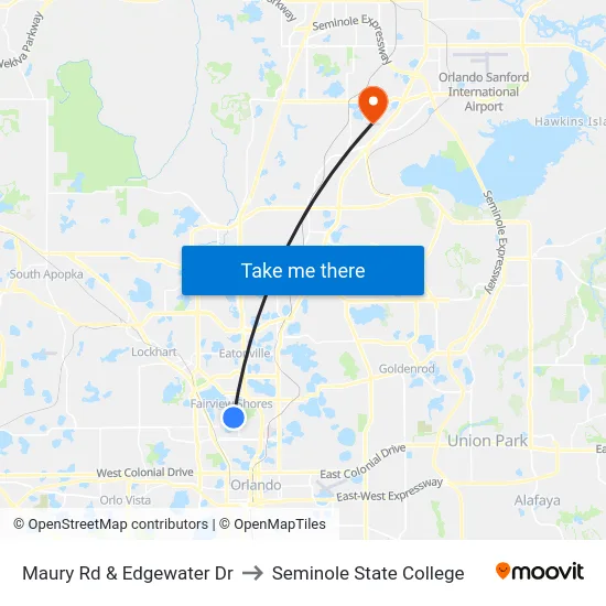 Maury Rd & Edgewater Dr to Seminole State College map
