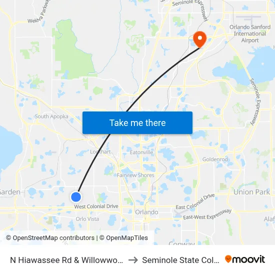 N Hiawassee Rd & Willowwood St to Seminole State College map
