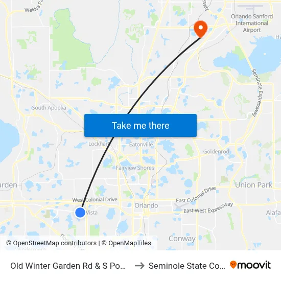 Old Winter Garden Rd & S Powers Dr to Seminole State College map