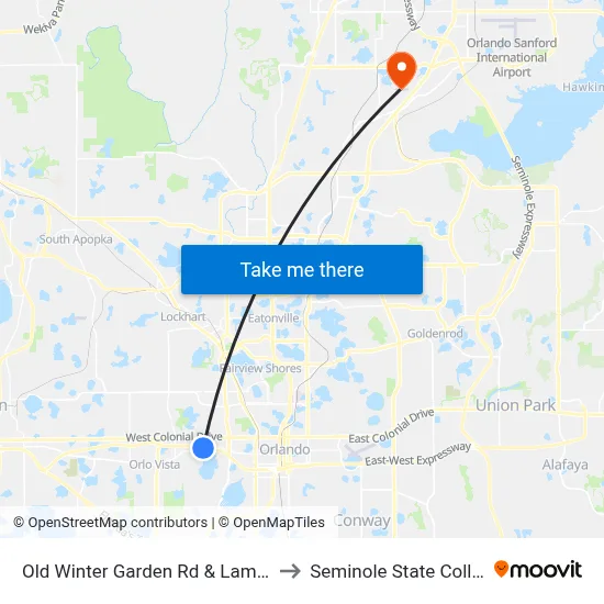 Old Winter Garden Rd & Lamar St to Seminole State College map