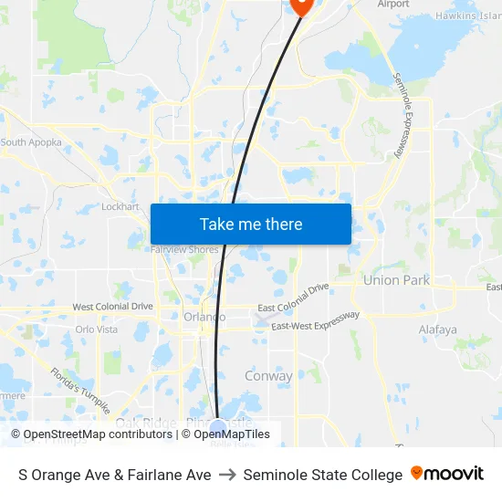 S Orange Ave & Fairlane Ave to Seminole State College map