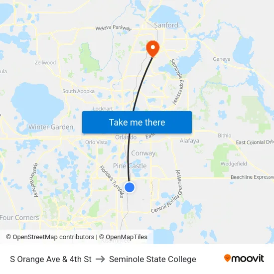 S Orange Ave & 4th St to Seminole State College map