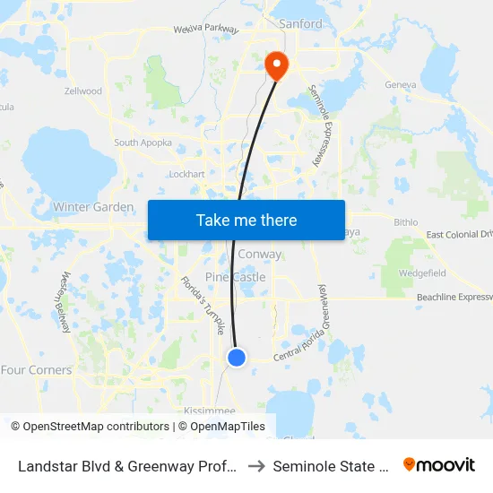 Landstar Blvd & Greenway Professional Ct to Seminole State College map