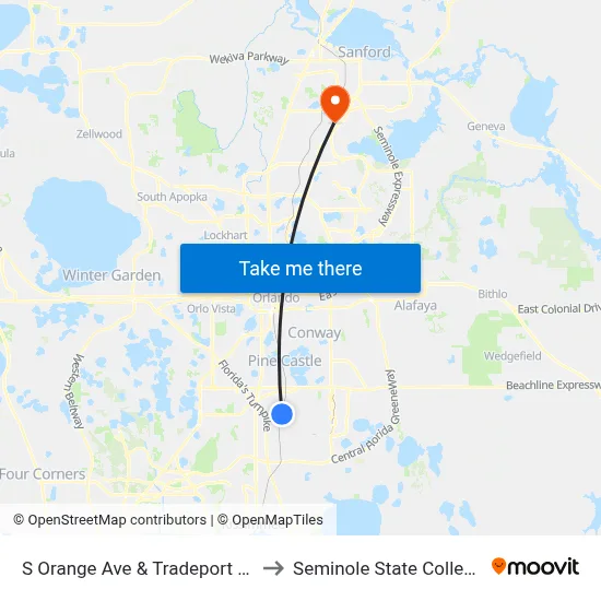 S Orange Ave & Tradeport Dr to Seminole State College map