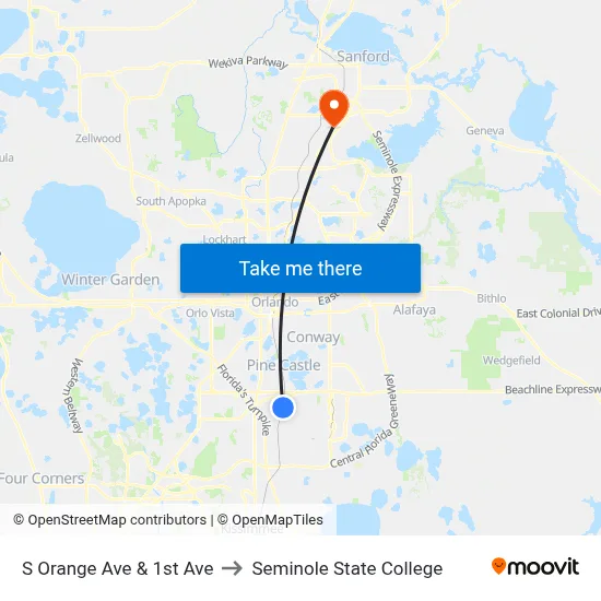 S Orange Ave & 1st Ave to Seminole State College map