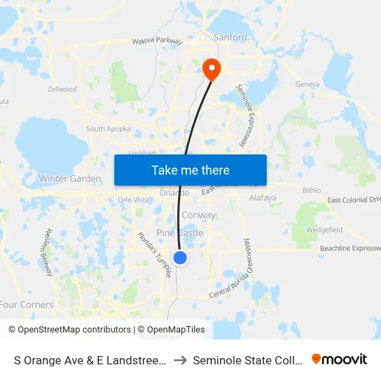 S Orange Ave & E Landstreet Rd to Seminole State College map