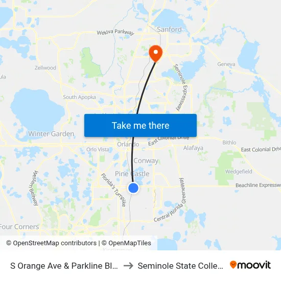 S Orange Ave & Parkline Blvd to Seminole State College map