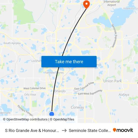 S Rio Grande Ave & Honour Rd to Seminole State College map