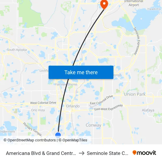 Americana Blvd & Grand Central Pkwy to Seminole State College map