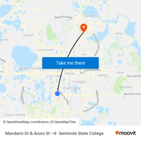 Mandarin Dr & Anzio St to Seminole State College map