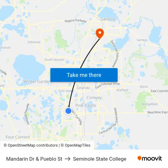Mandarin Dr & Pueblo St to Seminole State College map