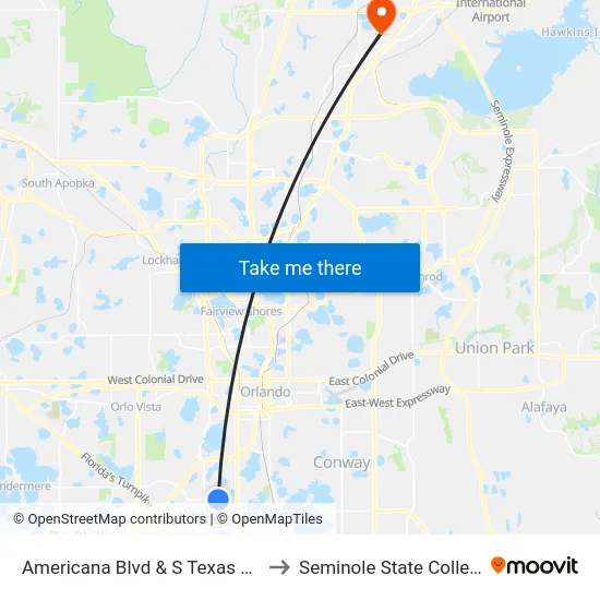 Americana Blvd & S Texas Ave to Seminole State College map