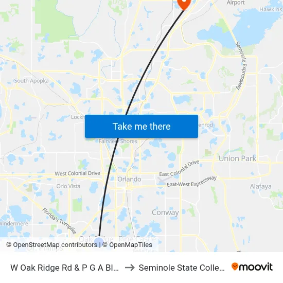 W Oak Ridge Rd & P G A Blvd to Seminole State College map