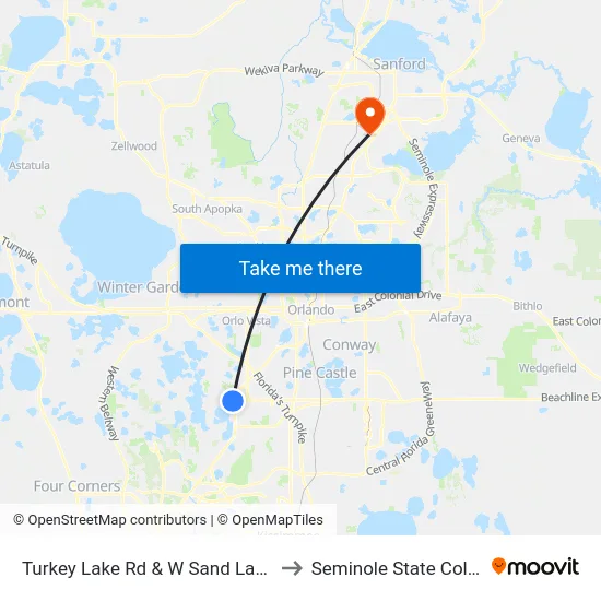 Turkey Lake Rd & W Sand Lake Rd to Seminole State College map