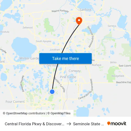 Central Florida Pkwy & Discovery Cove Way to Seminole State College map