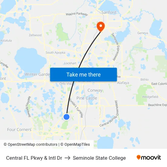 Central FL Pkwy &  Intl Dr to Seminole State College map