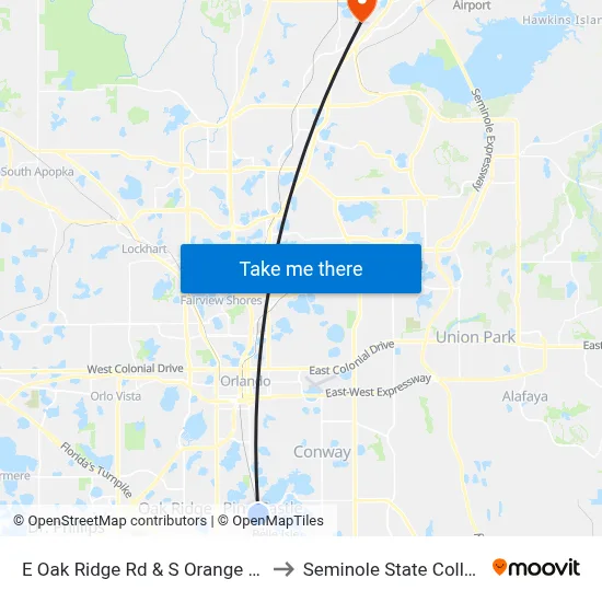 E Oak Ridge Rd & S Orange Ave to Seminole State College map