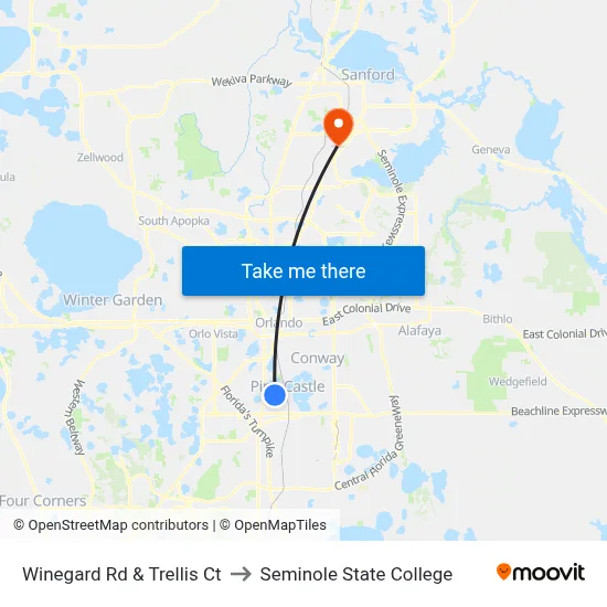 Winegard Rd & Trellis Ct to Seminole State College map