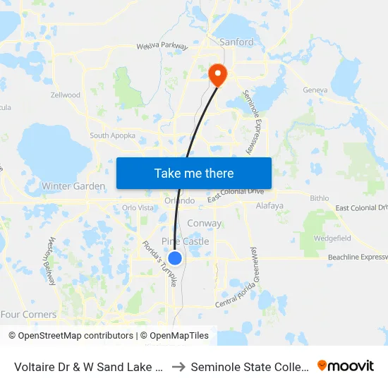 Voltaire Dr & W Sand Lake Rd to Seminole State College map