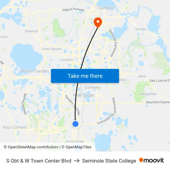 S Orange Blossom Trl & W Town Center Blvd to Seminole State College map