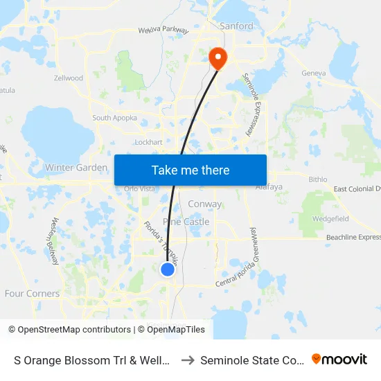 S Orange Blossom Trl & Wellfleet Ct to Seminole State College map