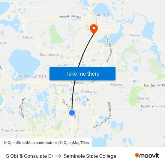 S Orange Blossom Trl & Consulate Dr to Seminole State College map