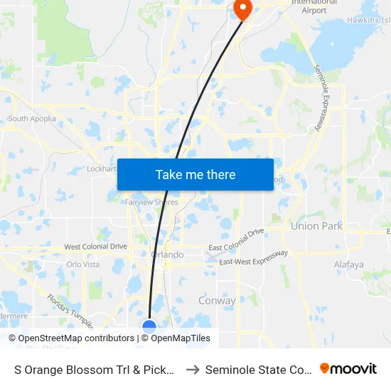 S Orange Blossom Trl & Pickerel Cir to Seminole State College map