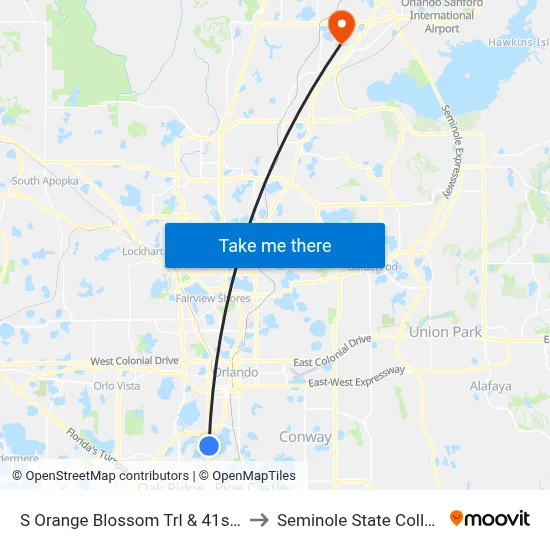 S Orange Blossom Trl & 41st St to Seminole State College map