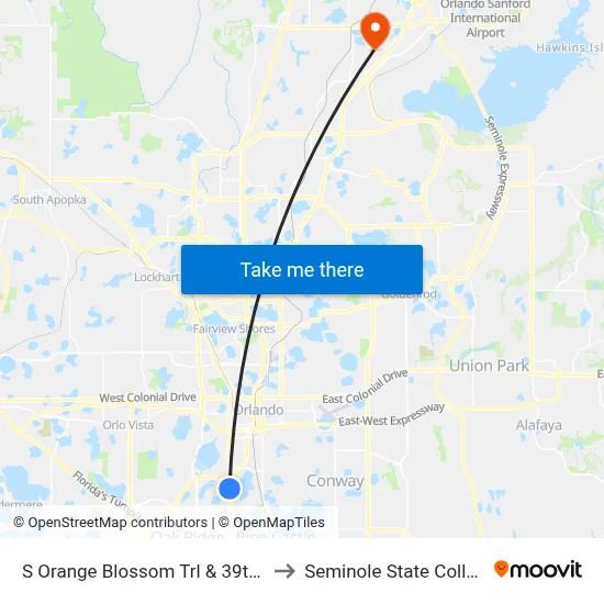 S Orange Blossom Trl & 39th St to Seminole State College map